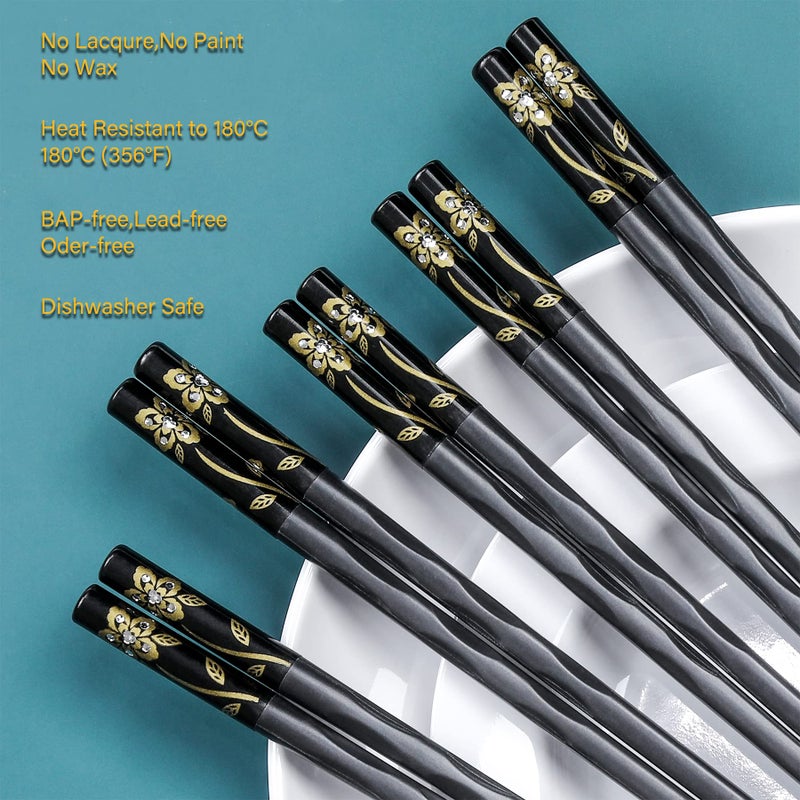 HuaLan Fiberglass Chopsticks Series - Japanese Non-Slip Chopstick, Reusable Chop Sticks Dishwasher Safe, 5 Pairs, Gift Set, 9.9 Inches, Black - Image 5